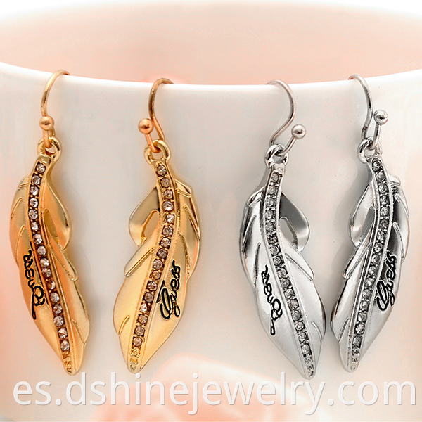 Rhinestone Alloy Feather Earrings